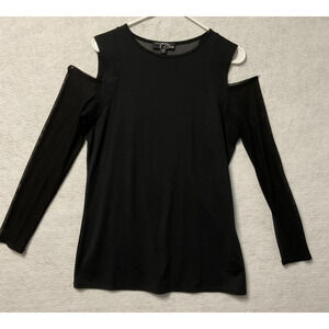 Peony & Me Shirt Womens Large Black Cold Shoulder Mesh Long Sleeve Top Chic